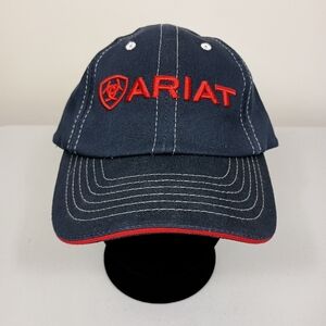 Ariat Baseball Cap Hat OS Navy Blue Red Embroidered Logo Adjustable 100% Cotton
